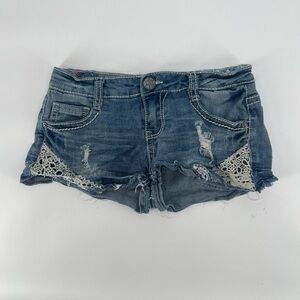 Vanilla Star Cut Off Distressed Lace Jean Shorts Size 5 Women’s